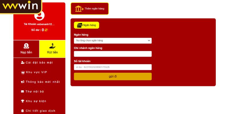 Rút Tiền VVVWIN 1 Thông tin tài khoản trùng khớp